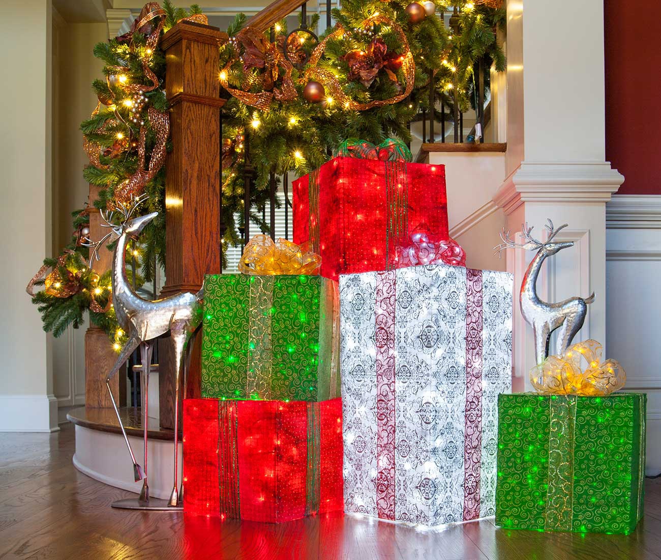 DIY Christmas Decorations - 4 Lighted Gift Boxes